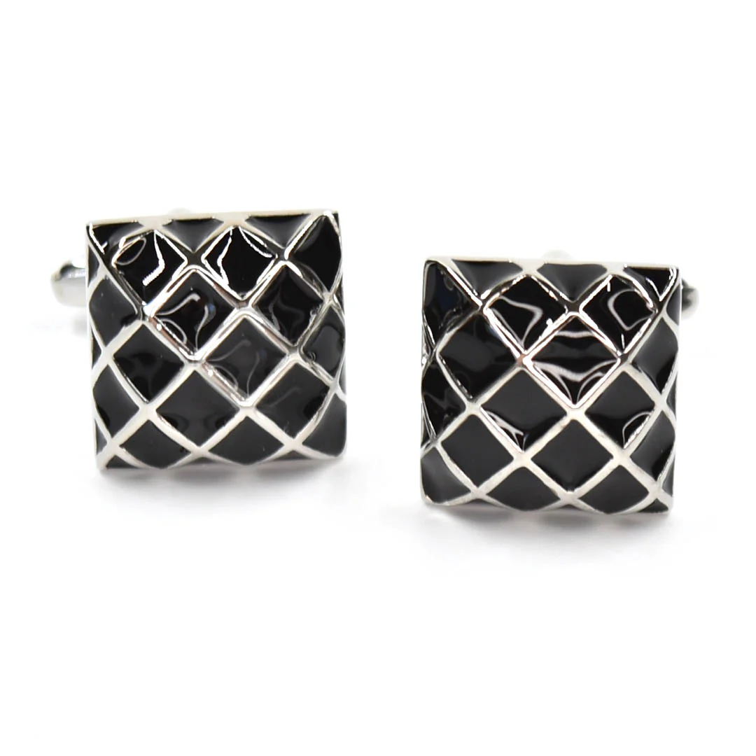Onyx Silver Gridlock Cufflinks