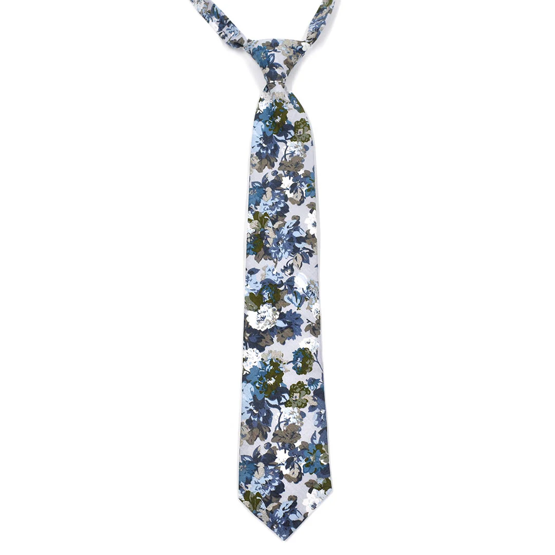 Kids Floral Dusty Blue Pre Tied Tie
