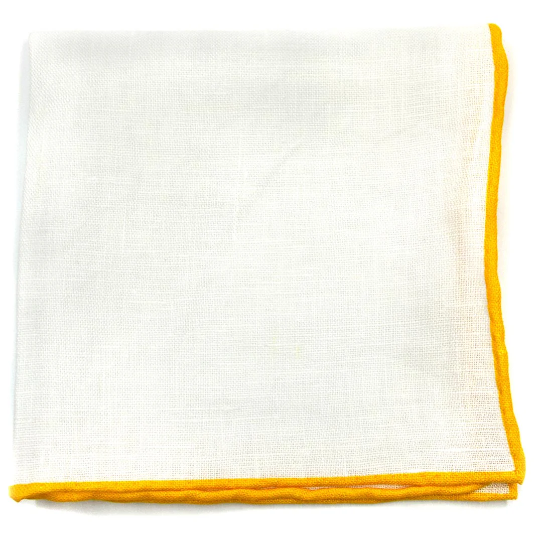 Yellow Dijon Border Linen Pocket Square