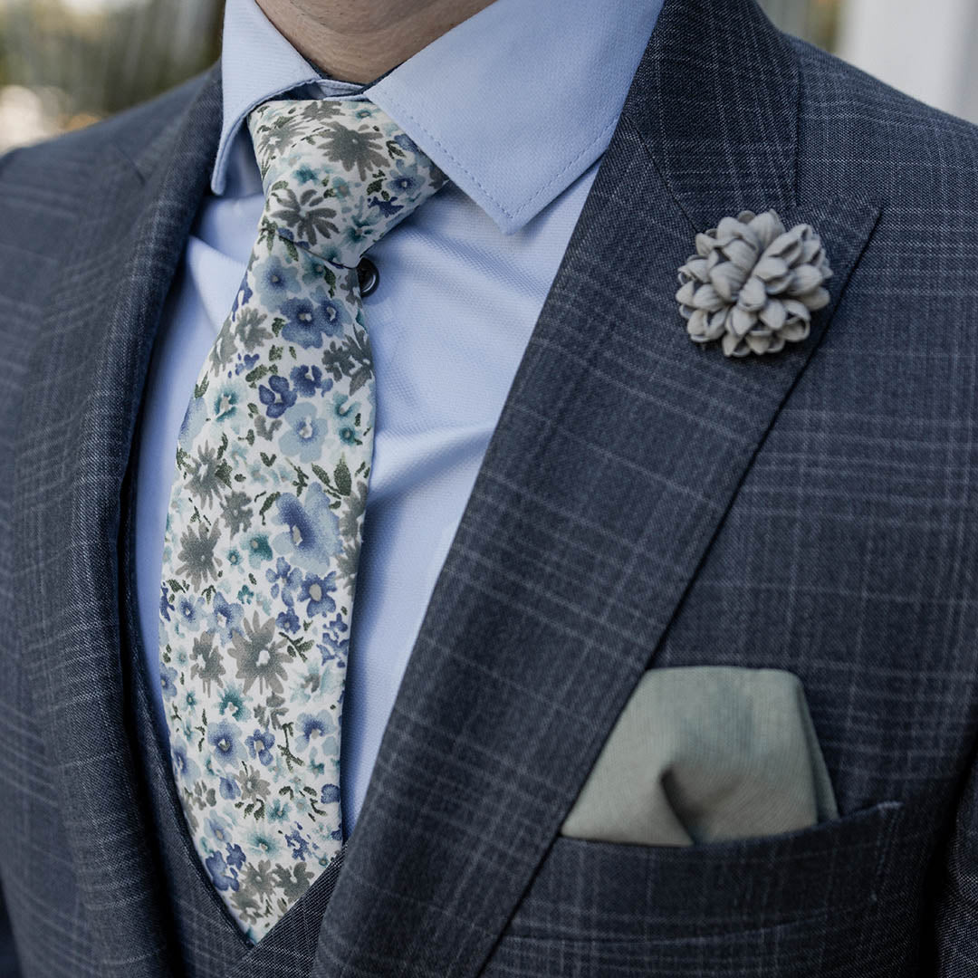 Floral Blue Cream Tie Set