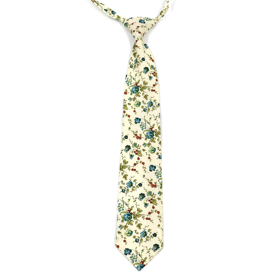 Kids Floral Sage Cream Pre Tied Tie