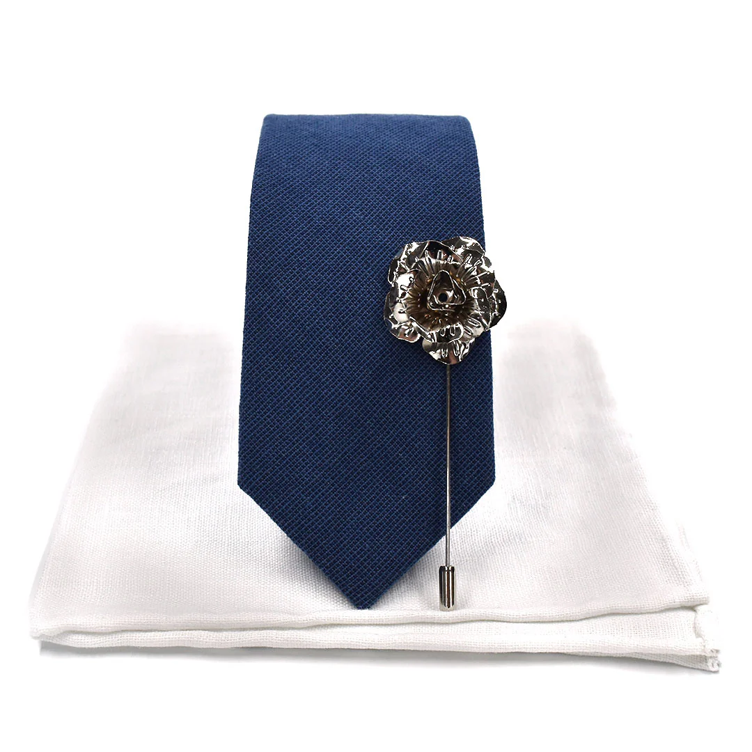 Solid Marine Navy Wedding Tie Set