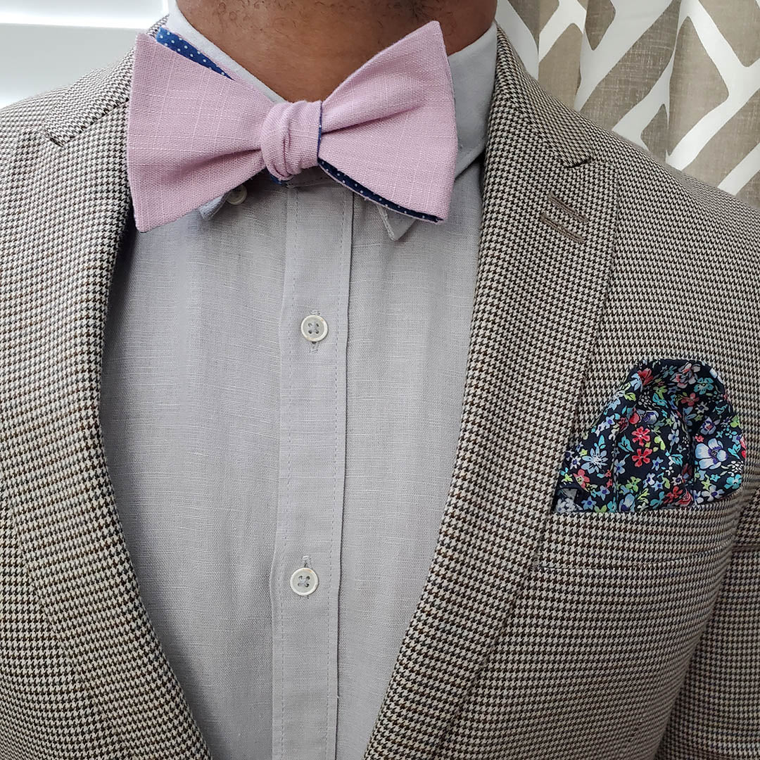 Polka Dot Blue Linen Self Tie Bow Tie