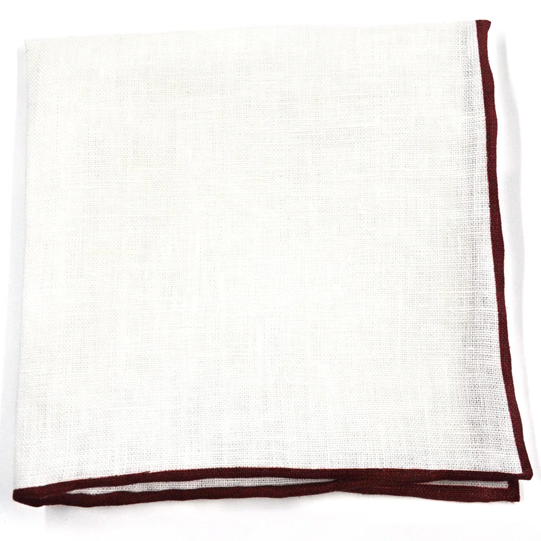 Burgundy Border Linen Pocket Square