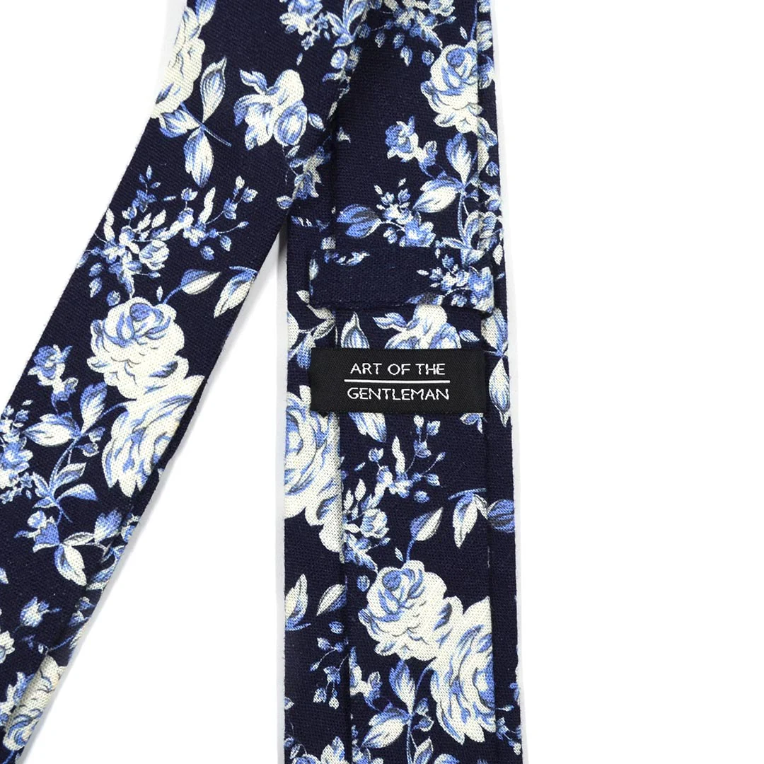 Floral Navy Buds Tie Set