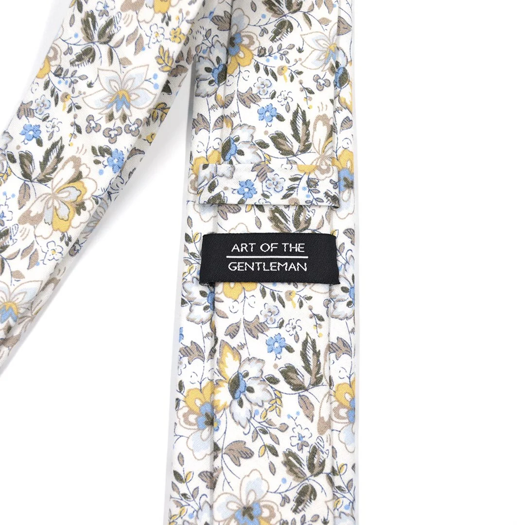 Floral White Canary Blooms Tie Set