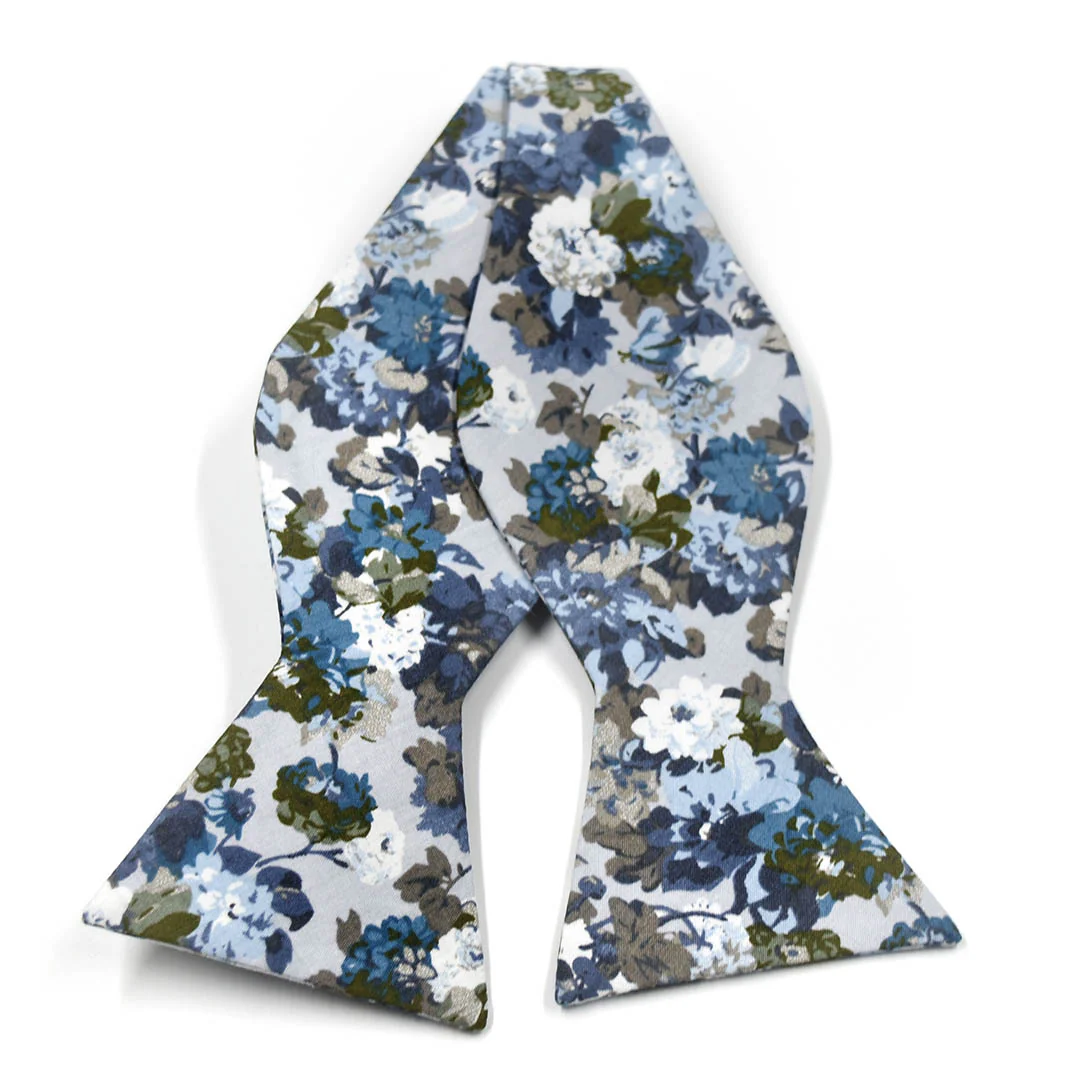 Floral Dusty Blue Self Tie Bow Tie