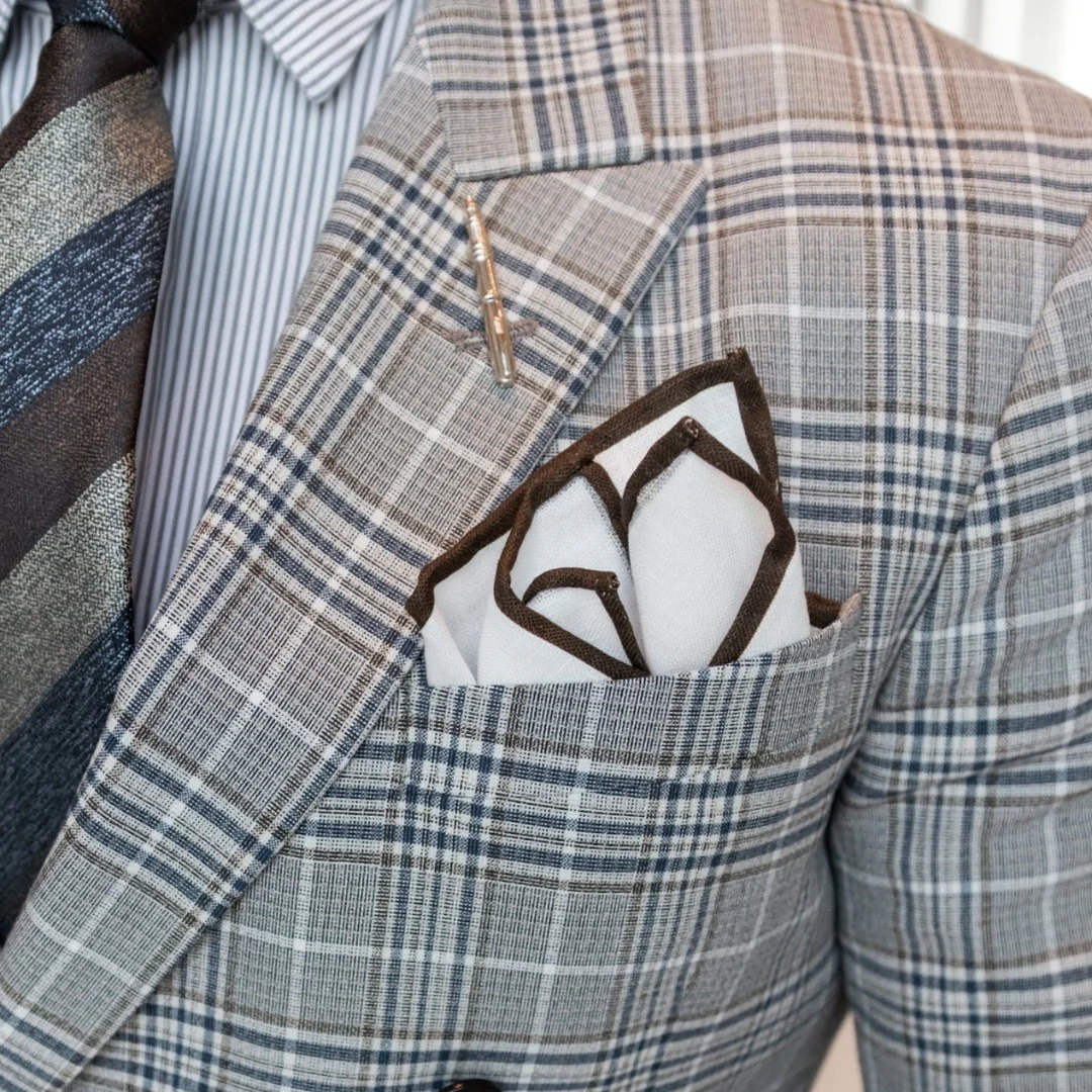 Brown Border Linen Pocket Square