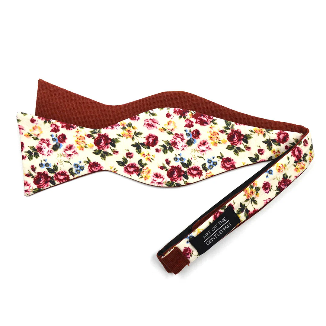 Rose Cream Linen Self Tie Bow Tie