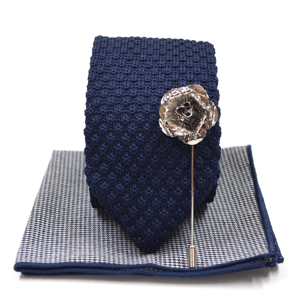 Knitted Point Navy Tie Set
