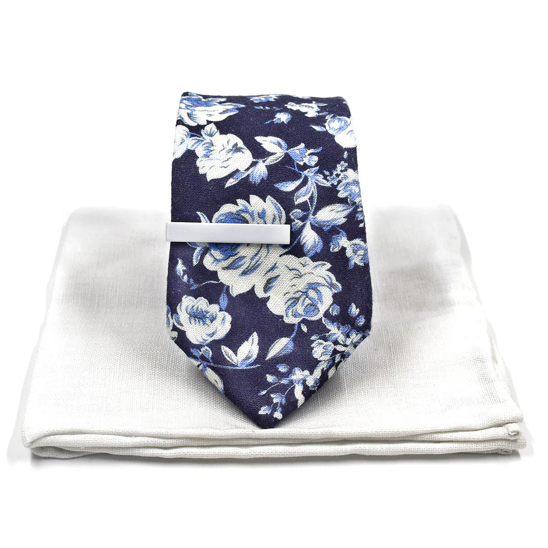 Floral Navy Buds Tie Set