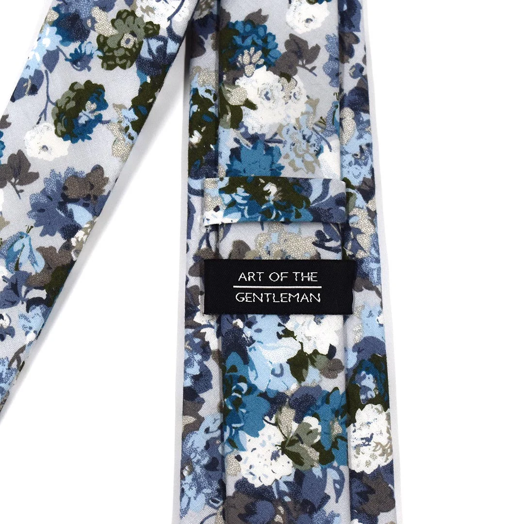 Floral Dusty Blue Tie Set