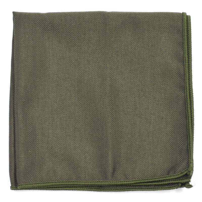 Solid Herringbone Olive Pocket Square