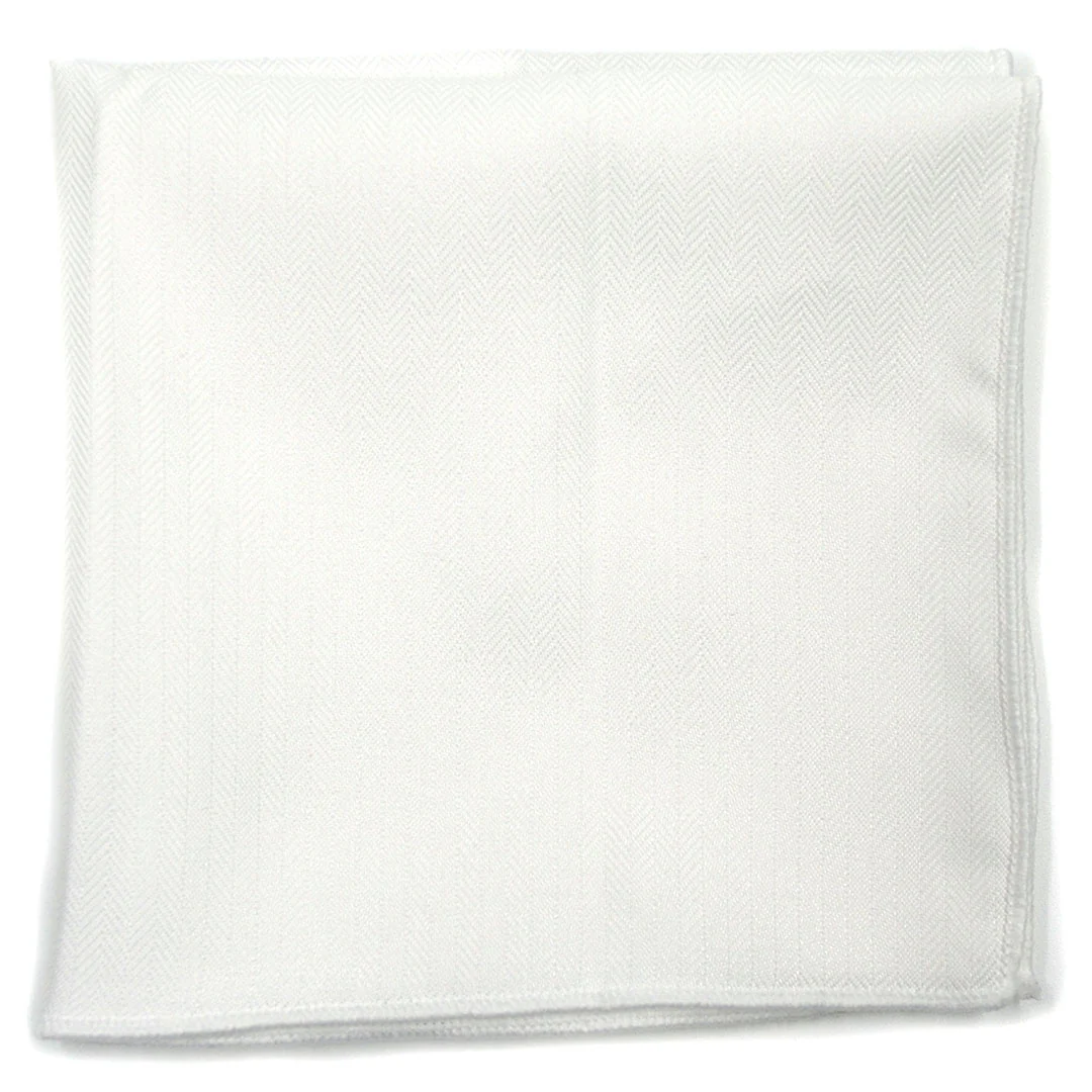 Herringbone White Pocket Square