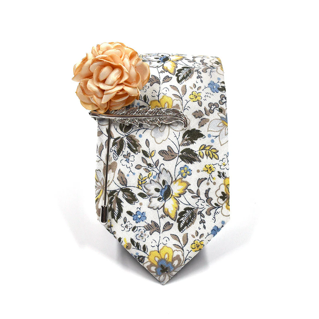 Floral White Canary Blooms Tie Set