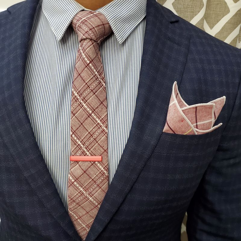 Plaid Stitches Burgundy Tie
