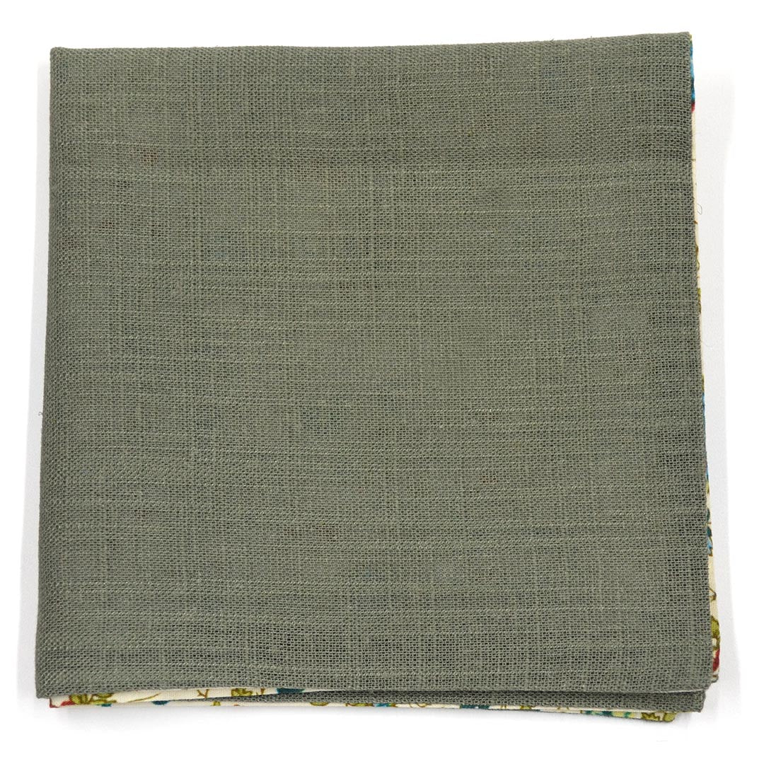 Floral Sage Linen Reversible Pocket Square