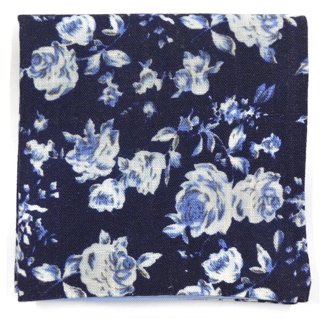 Floral Navy Denim Reversible Pocket Square