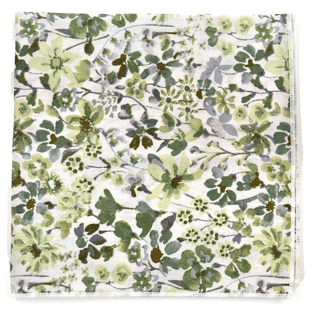 Floral Sage Green Pocket Square