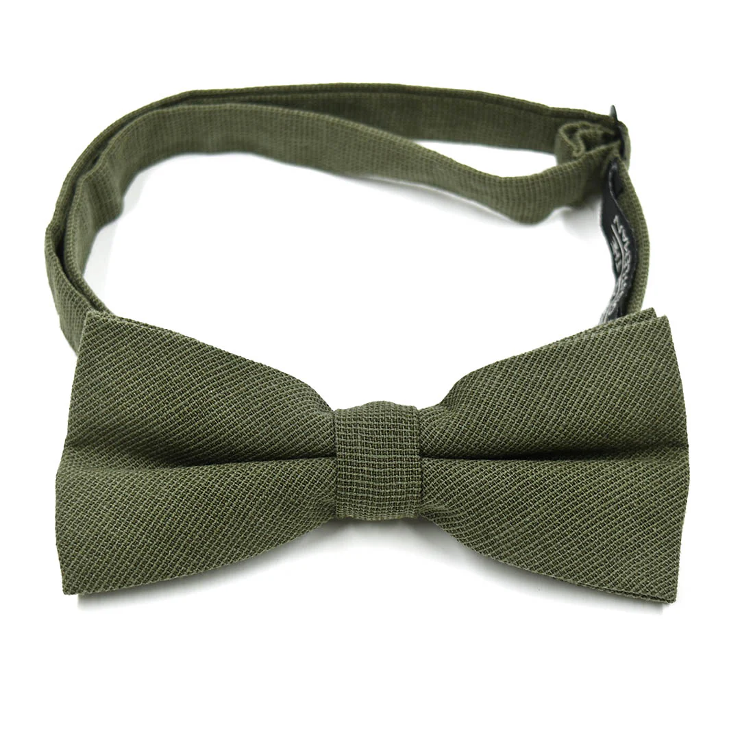 Kids Solid Olive Pre Tied Bow Tie