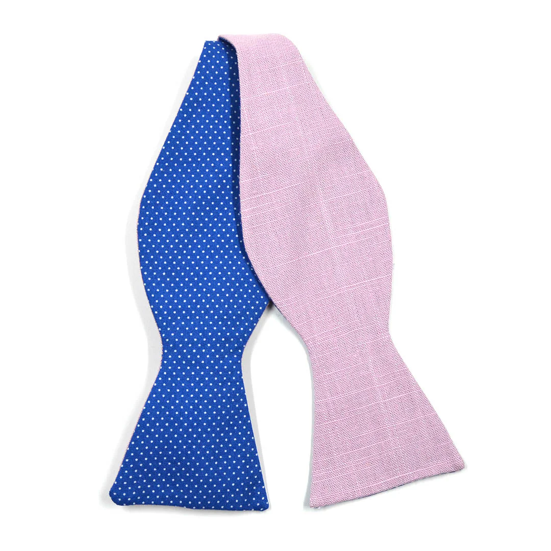 Polka Dot Blue Linen Self Tie Bow Tie