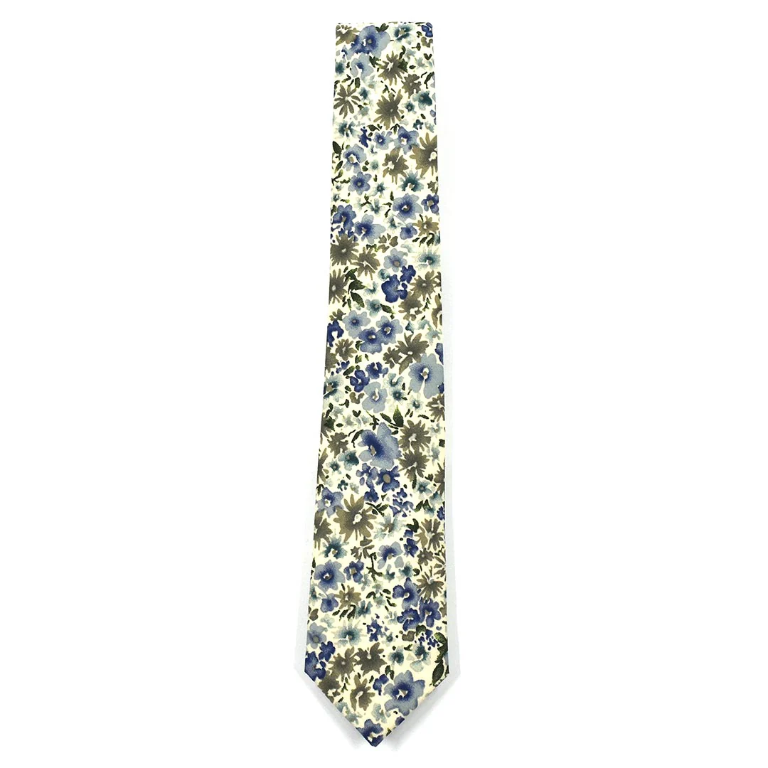 Floral Blue Cream Tie Set