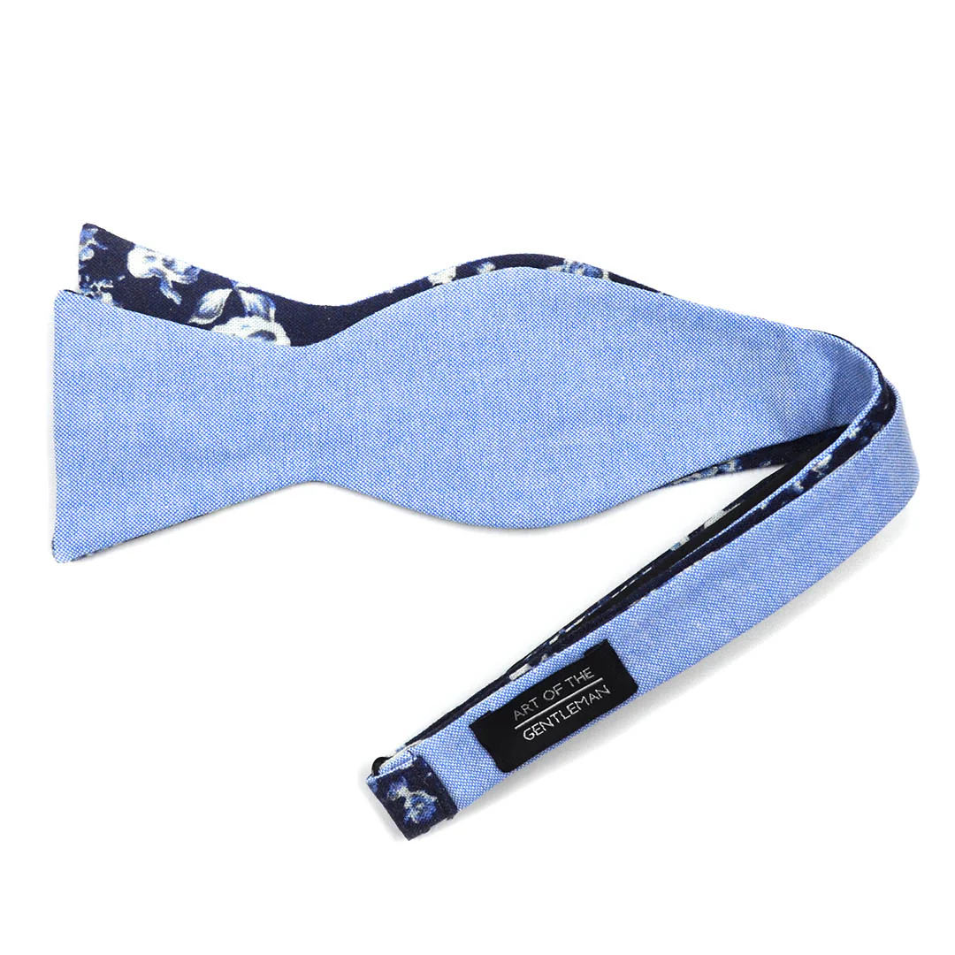 Floral Navy Self Tie Denim Bow Tie