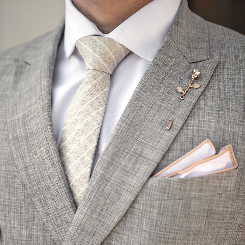 Tan Border Linen Pocket Square