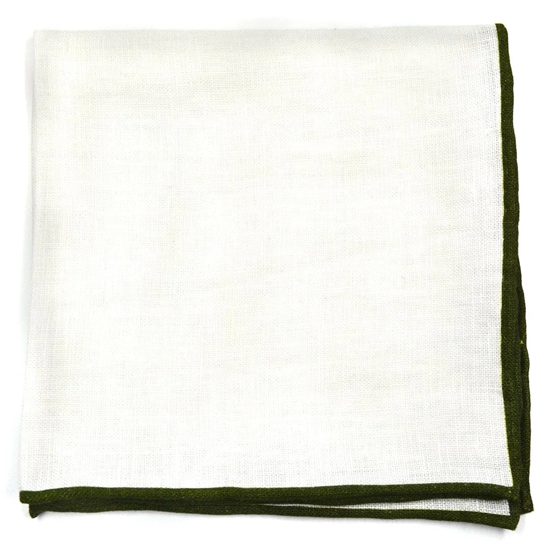Olive Border Linen Pocket Square