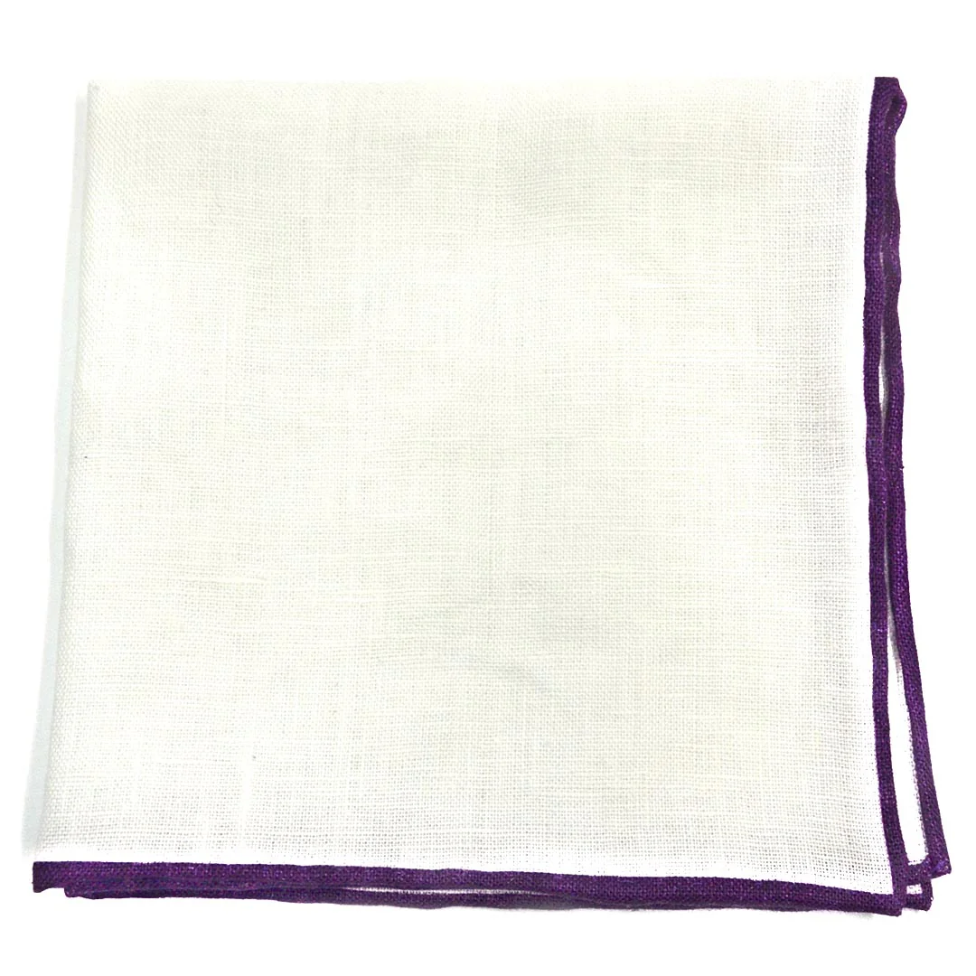 Plum Border Linen Pocket Square
