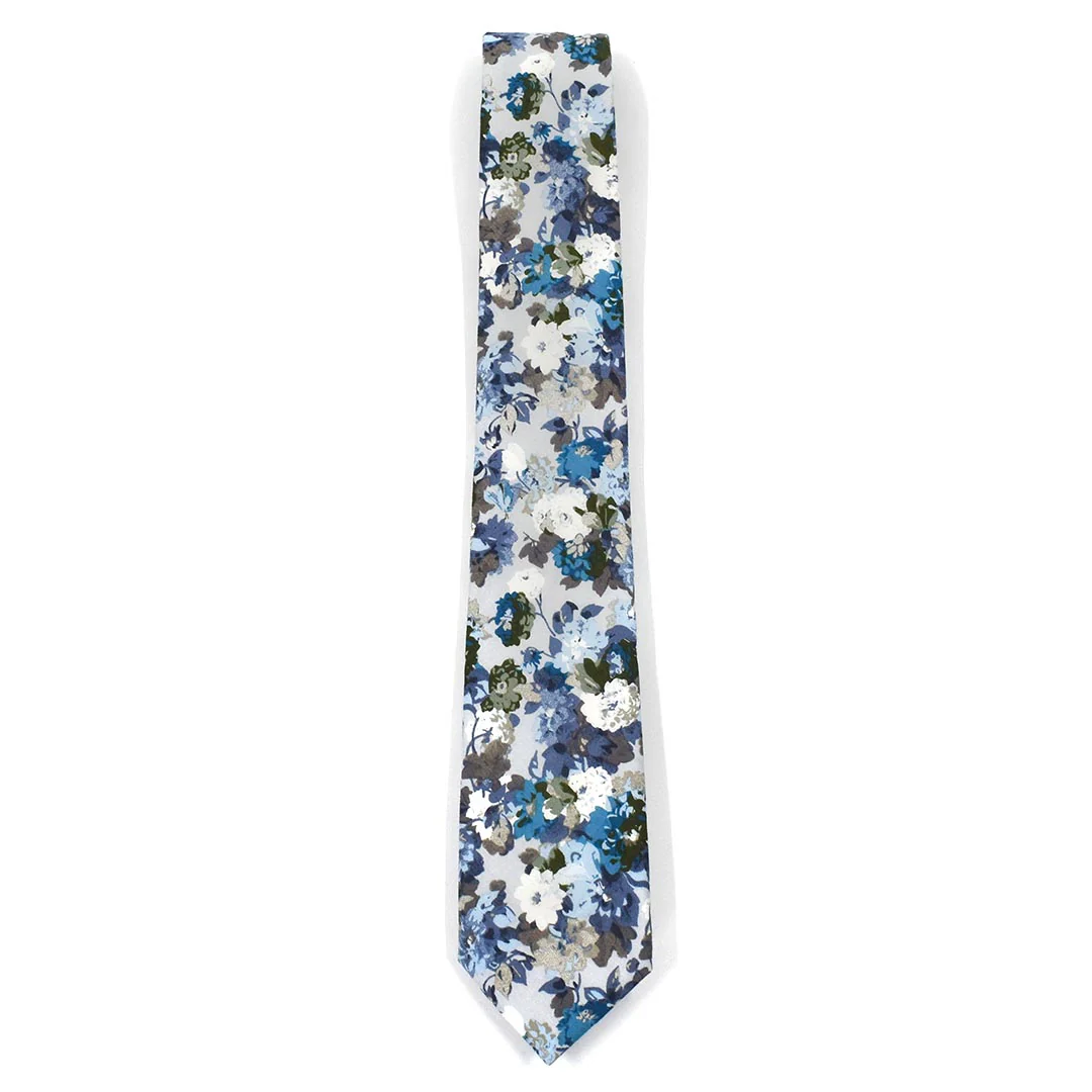 Floral Dusty Blue Tie Set