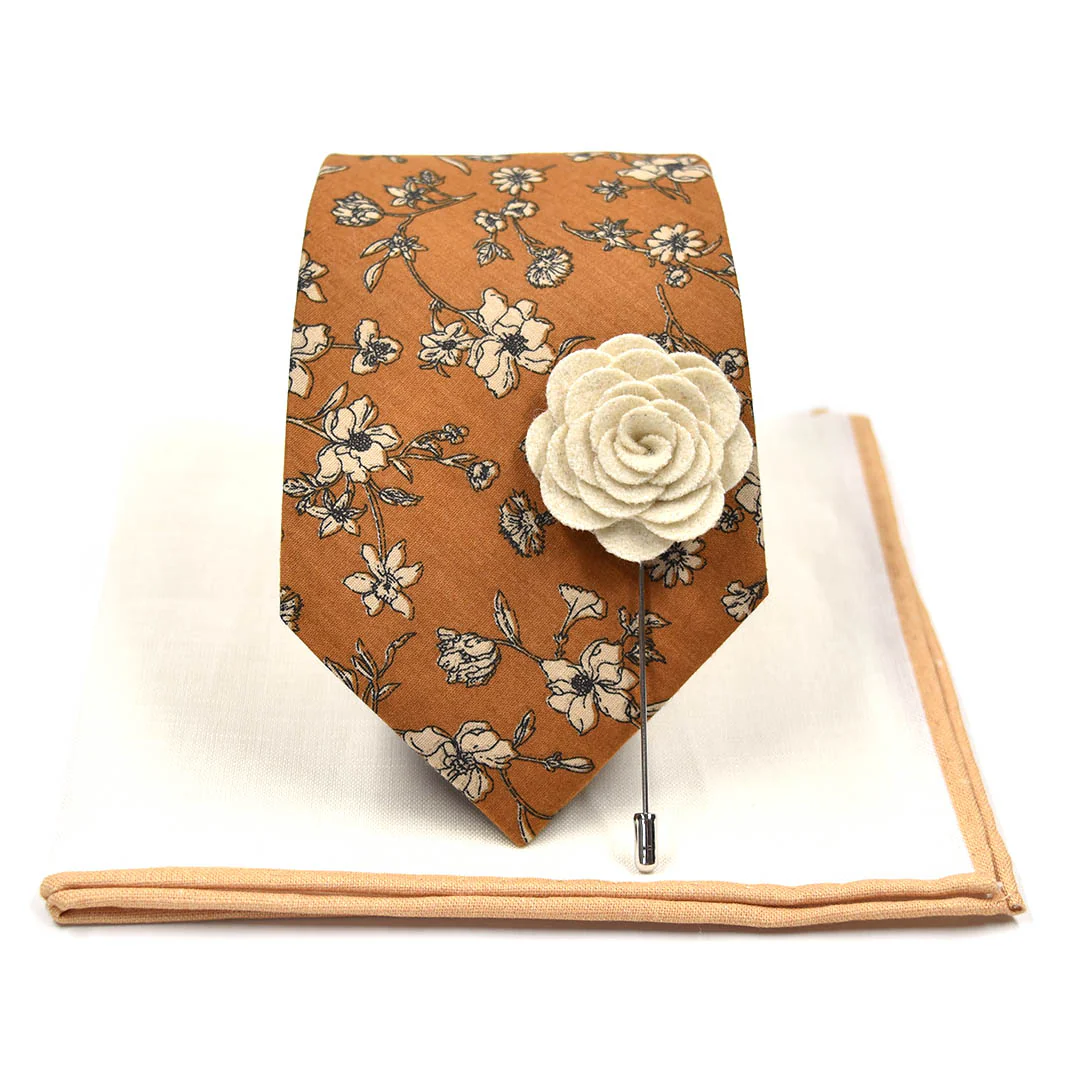 Floral Brown Tie Set