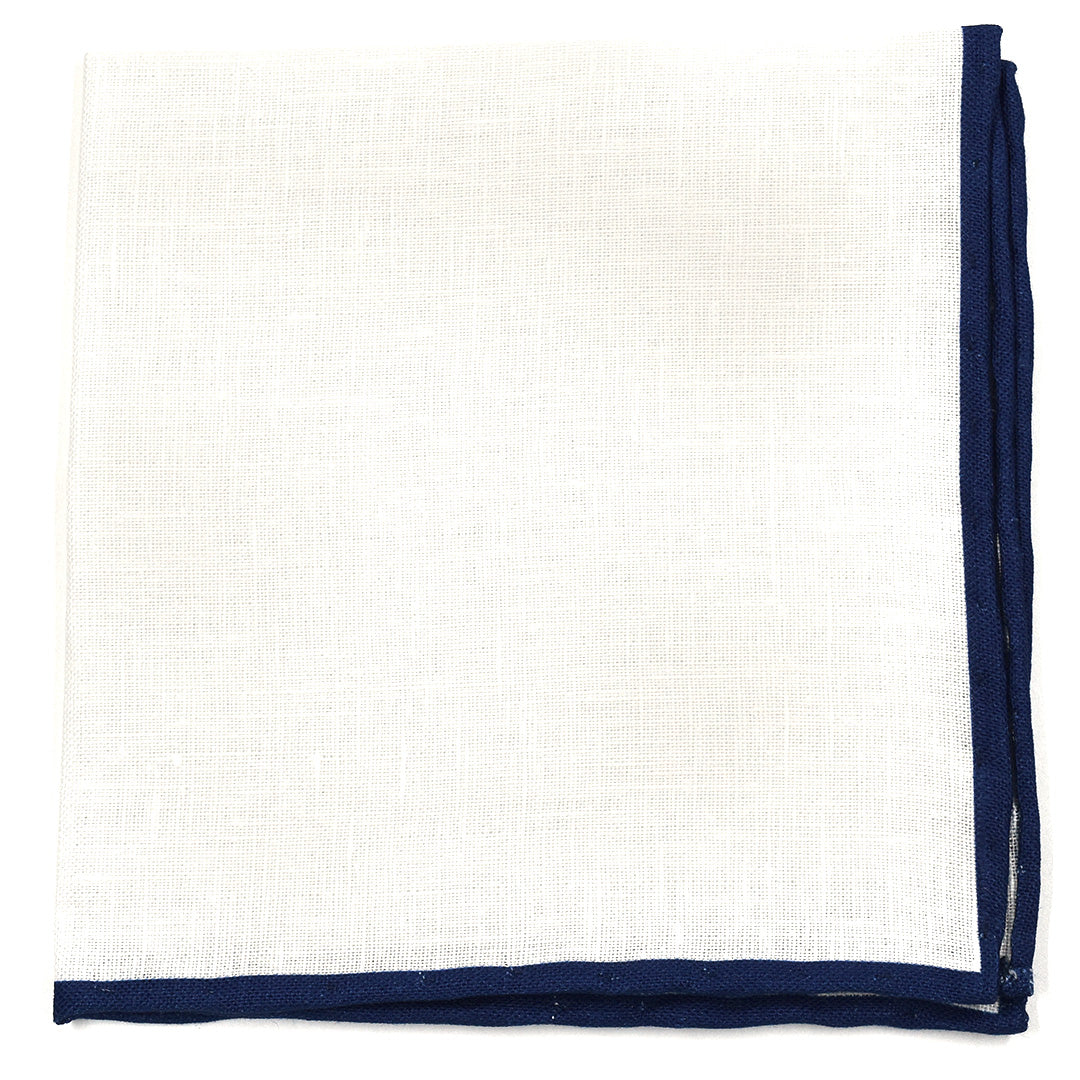 Navy Border Linen Pocket Square