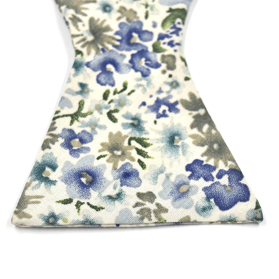 Floral Blue Cream Self Tie Bow Tie