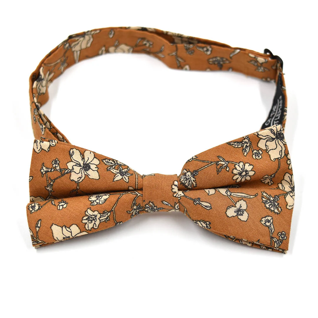 Kids Floral Brown Pre Tied Bow Tie
