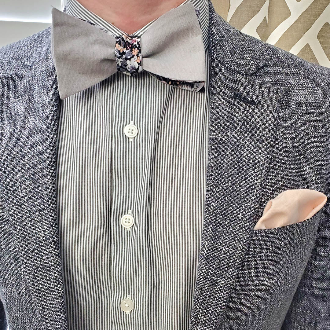Floral Grey Linen Self Tie Bow Tie