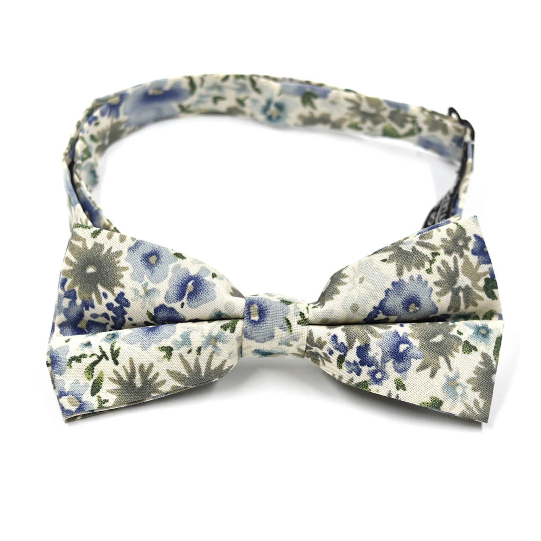 Floral Blue Cream Pre Tied Bow Tie