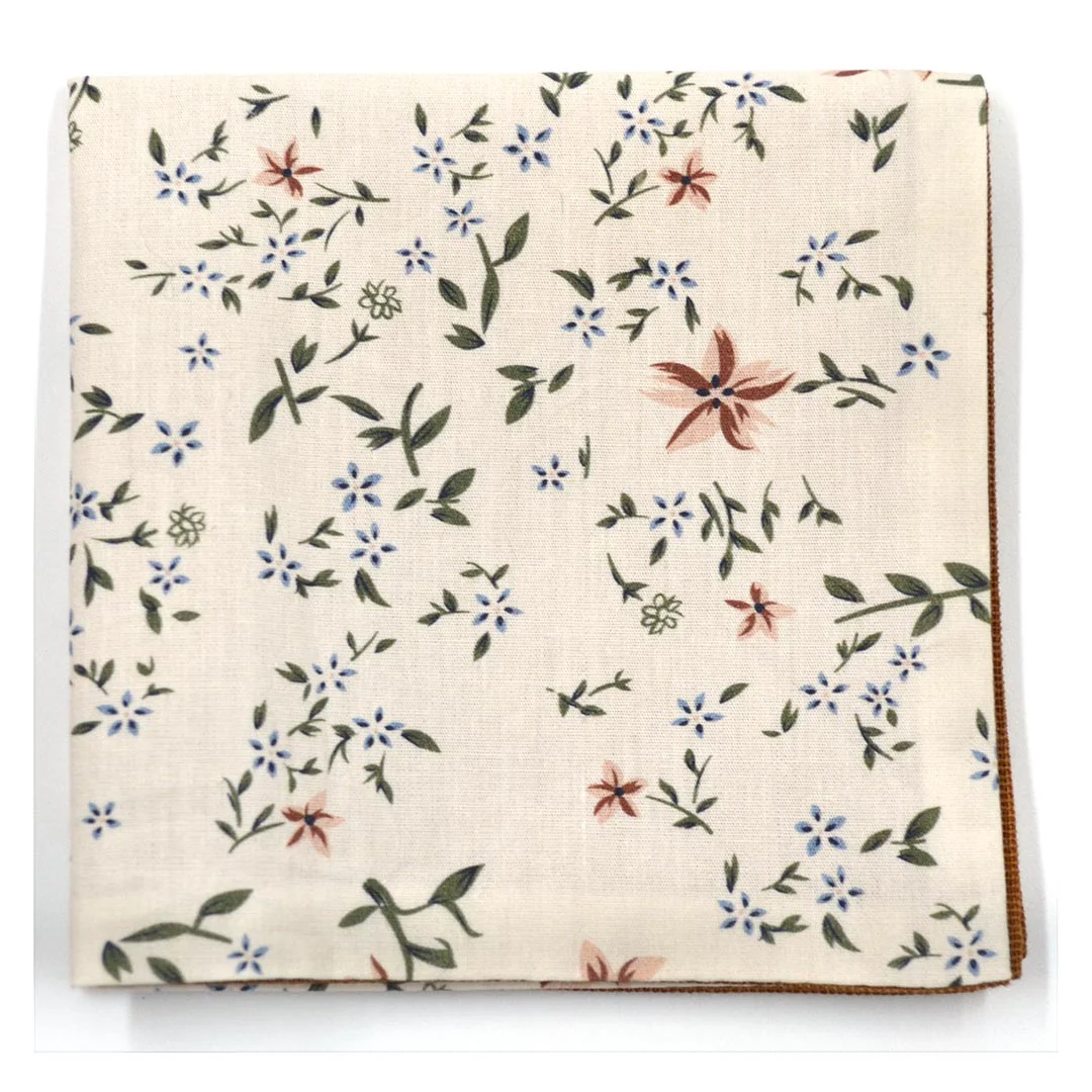 Floral Cream Linen Reversible Pocket Square