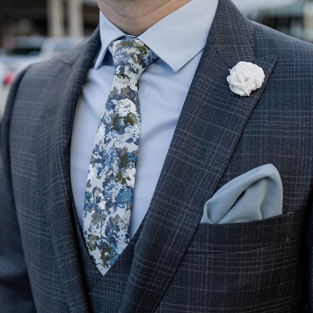 Floral Dusty Blue Tie Set