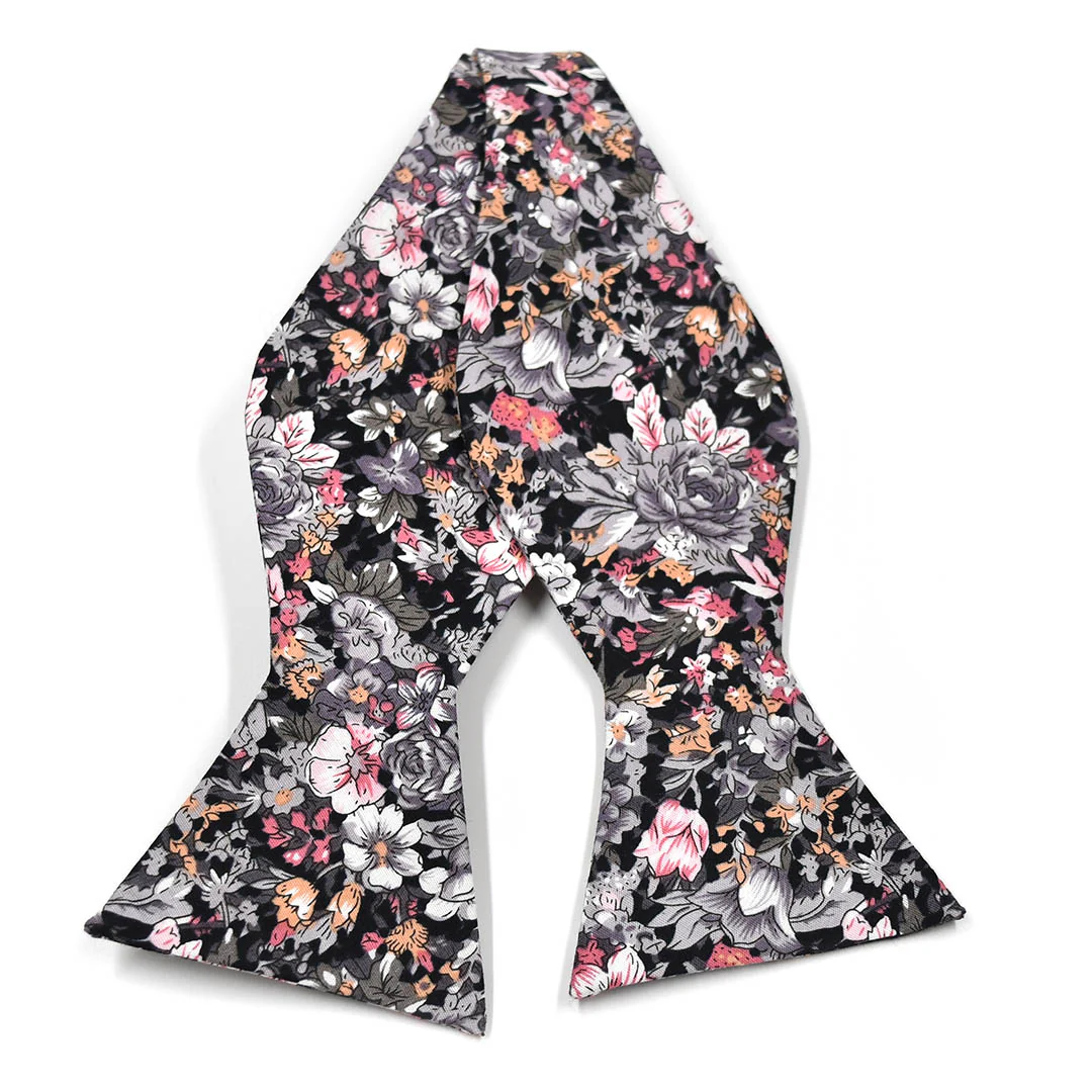 Floral Black Self Tie Bow Tie