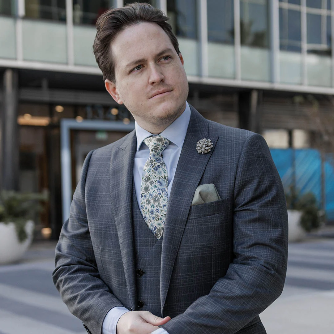 Floral Blue Cream Tie Set