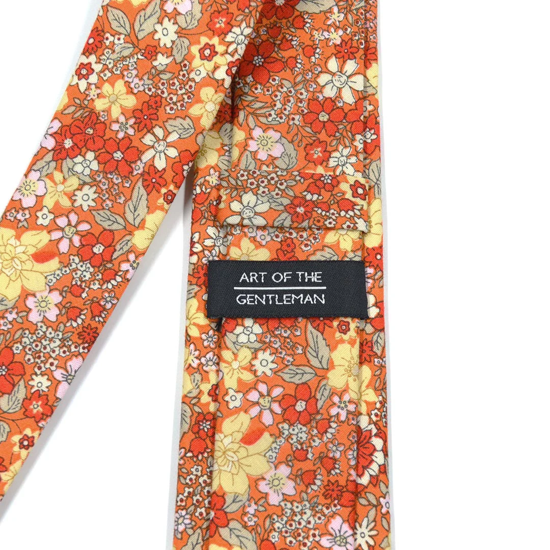 Floral Orange Blooms Tie Set