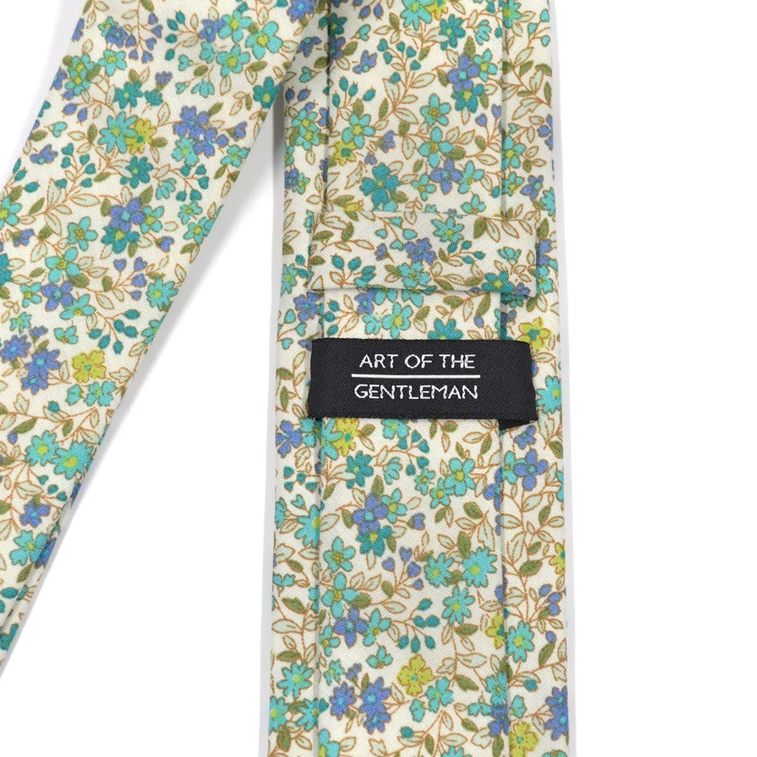 Floral Aqua Sea Blossoms Tie