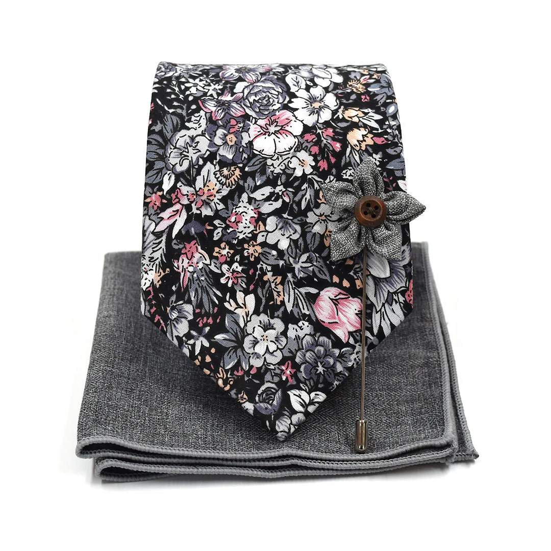 Floral Black Tie Set