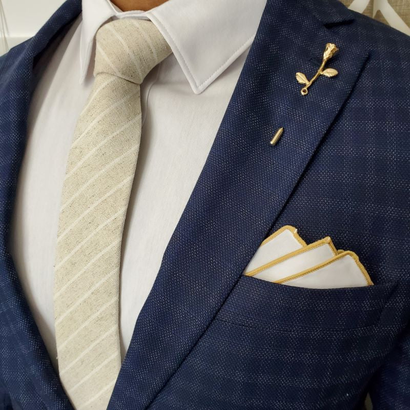 Striped Linen Champagne Tie Set
