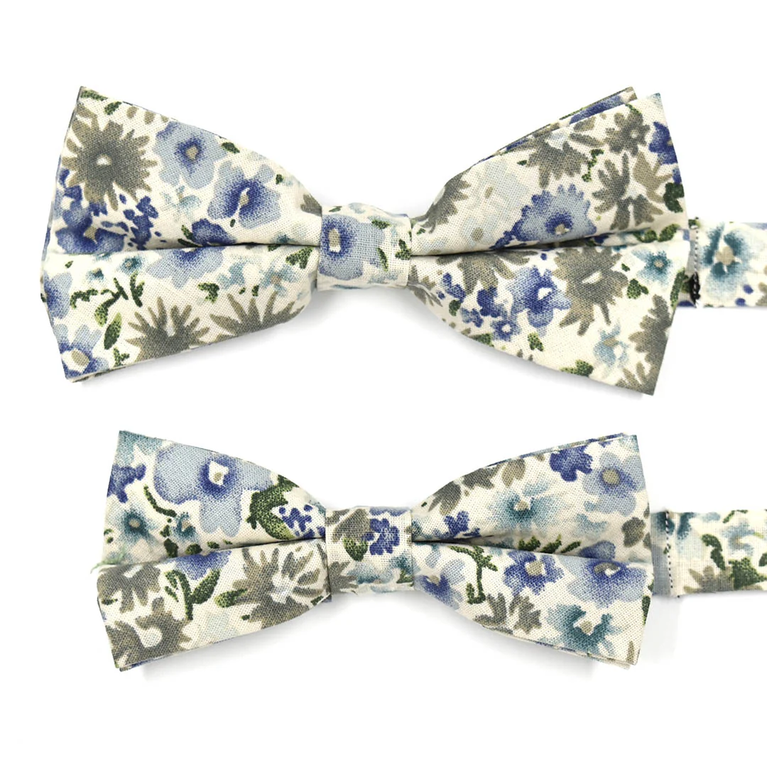Floral Blue Cream Pre Tied Bow Tie