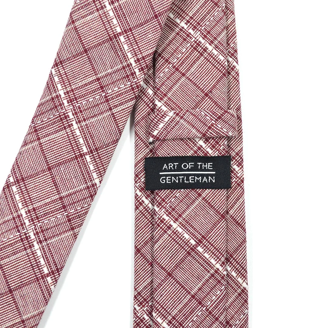 Plaid Stitches Burgundy Tie