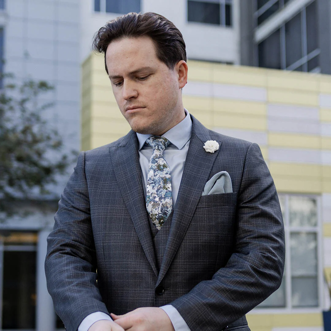 Floral Dusty Blue Tie Set