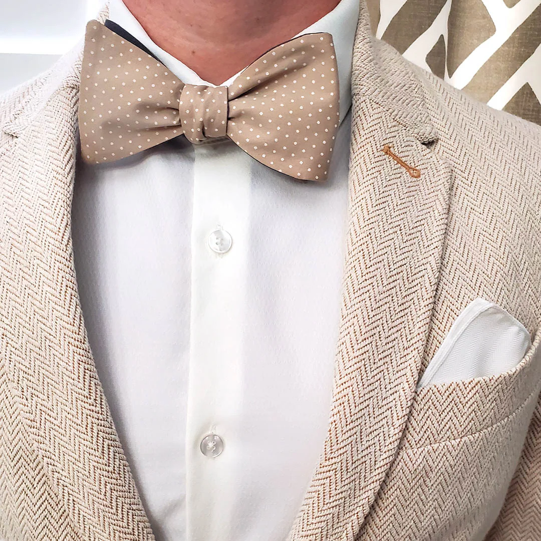 Polka Dot Grey Linen Self Tie Bow Tie
