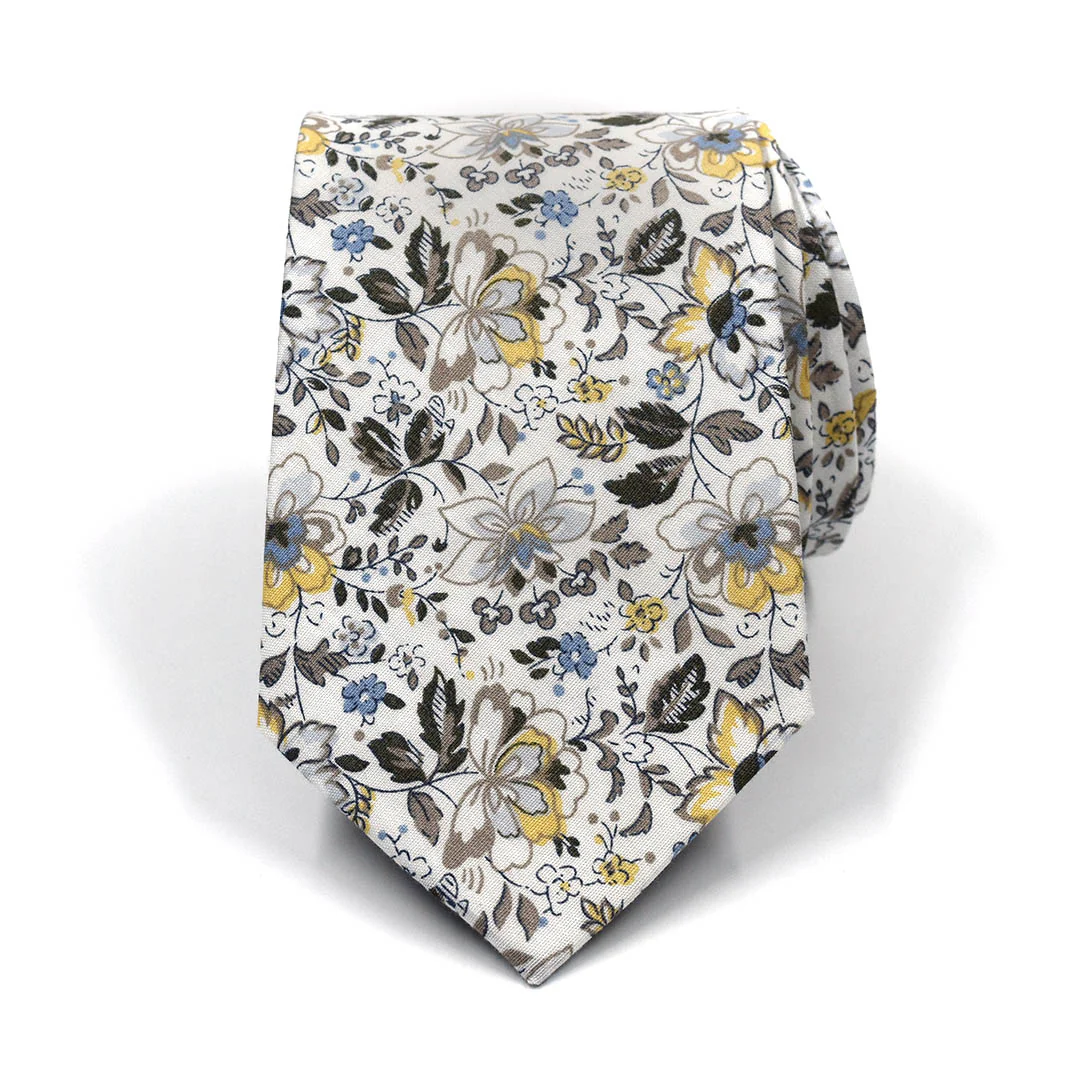 Floral White Canary Blooms Tie